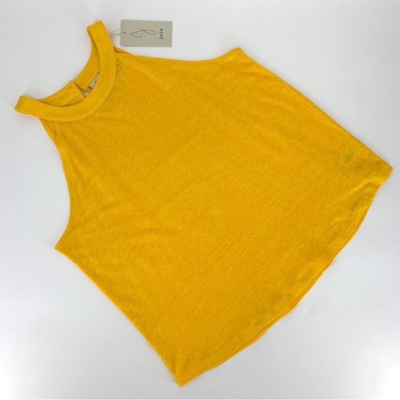 Joie NWT Yellow Linen Banded High Neck Sleeveless Top, XL - Picture 11 of 16